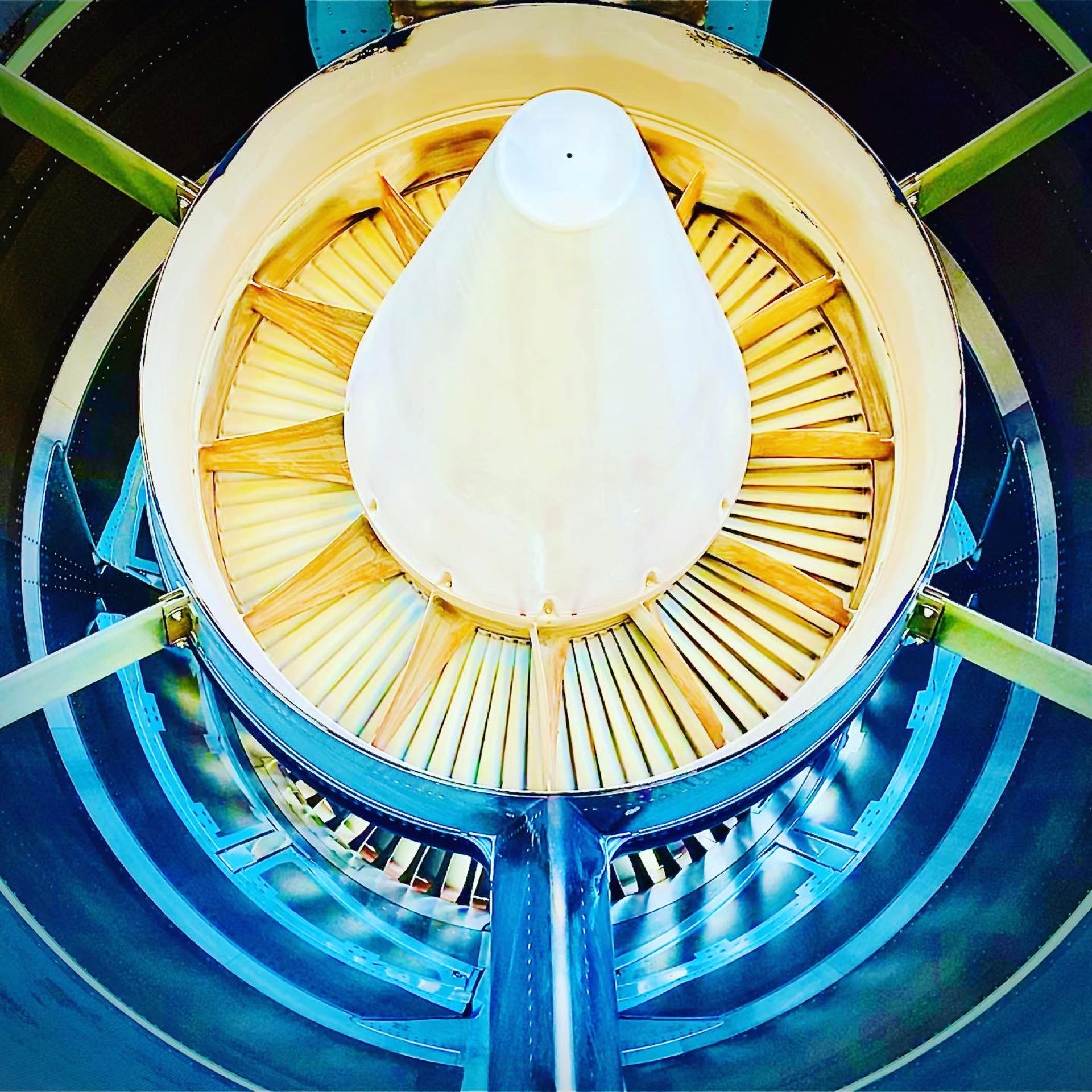 the rear view into a Trent 700 high bypass turbofan engine on a Airbus A330